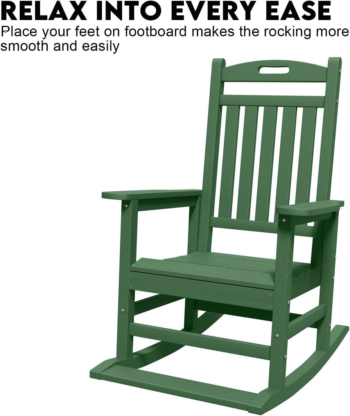 PLUUV Outdoor Rocking Chairs Set of 2, HDPE Patio Rocking Chair with Footboard, All Weather Porch Rockers Outdoor for Adult, Effortless Installation, Dark Green