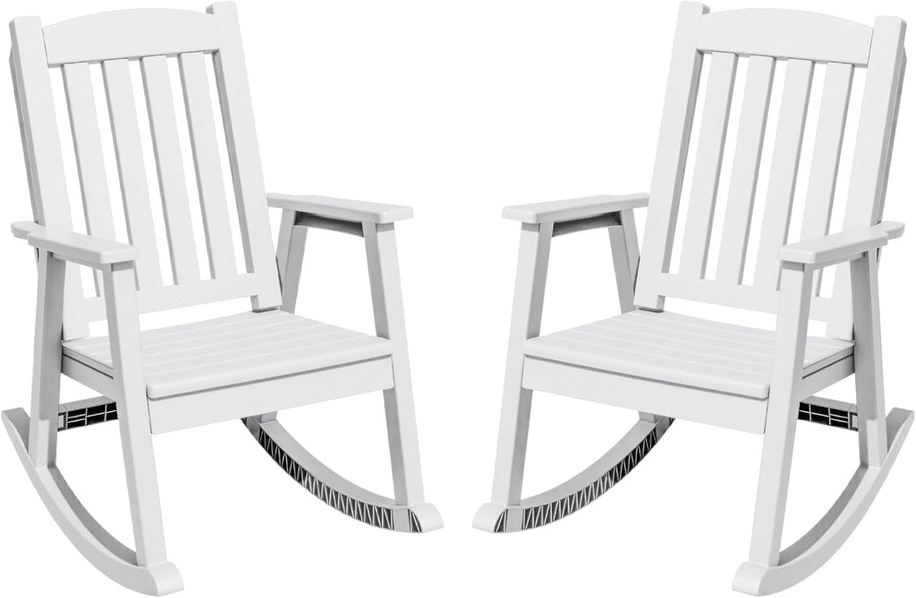 Greesum Set of 2 Outdoor Rocking Chair, Rust-Proof & UV-Resistant, Comfortable Smooth Glide for Deck, Porch, Lawn, or Garden, Bright White