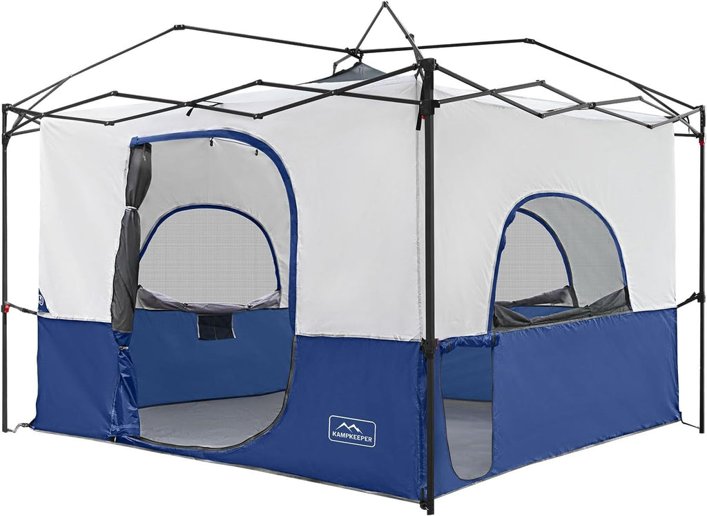 KAMPKEEPER Camping Inner Tent for Pop Up Canopy, Converts 10'x10' Straight Leg Canopy into Camping Tent–Fully Vented Roof(Top & Frame NOT Included) (Navy Blue, with Dog Hole)