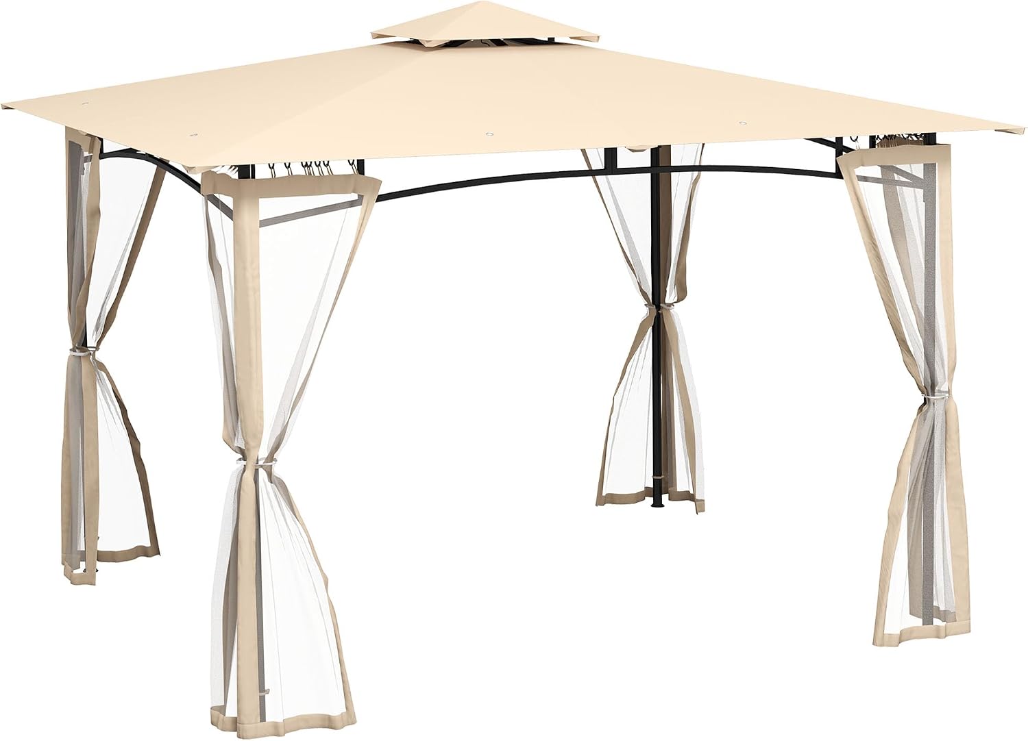 Outsunny 10' x 12' Patio Gazebo with Netting, Double Roof Outdoor Gazebo Canopy Shelter, Solid Metal Frame for Garden, Lawn, Backyard, Deck, Beige