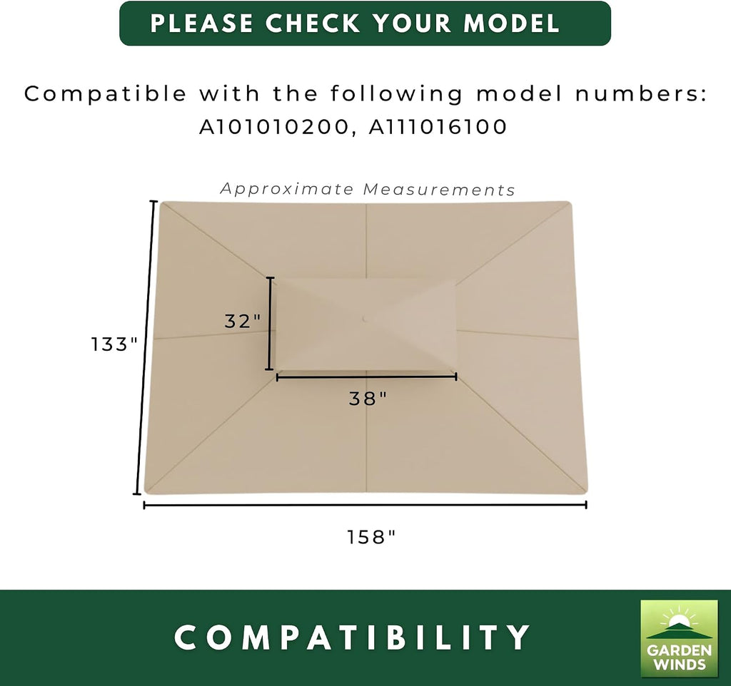 Garden Winds Reinforced RipLock 350 Replacement Canopy Top and Netting Set Compatible with Berkley Jensen 10' x 12' Gazebo Models A101010200, A111016100 - Beige