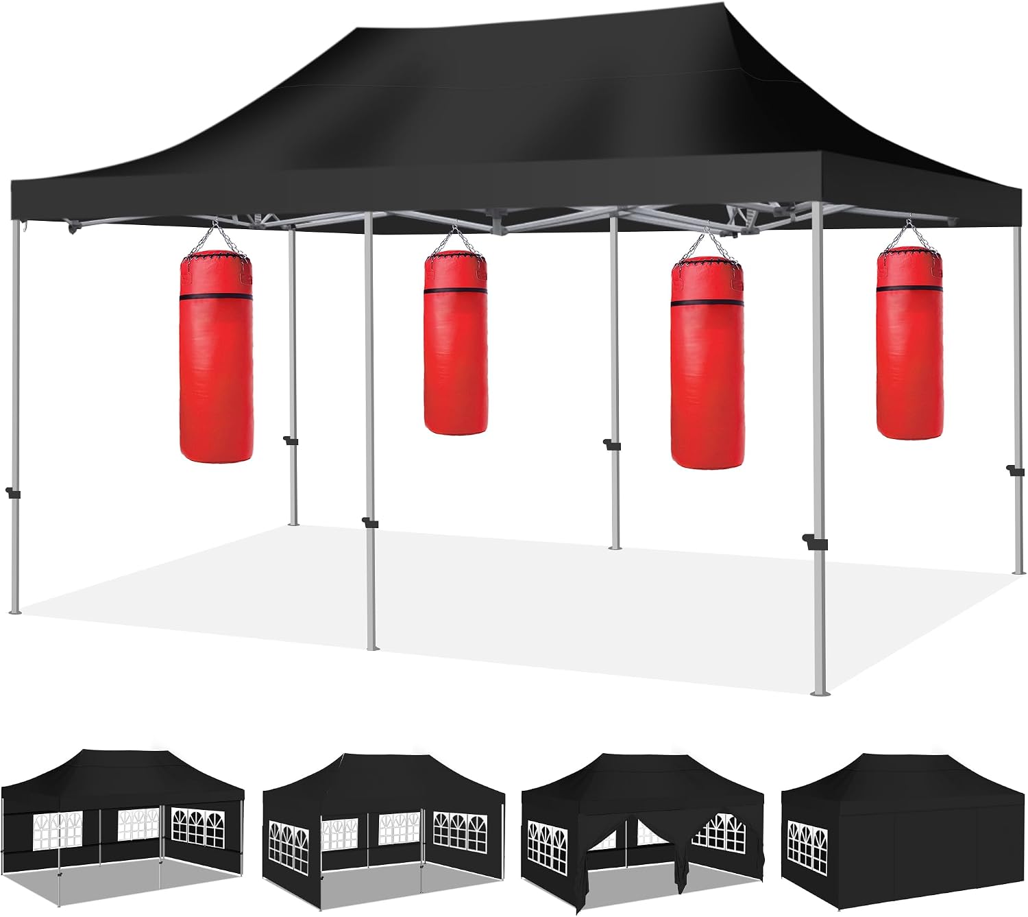 Kromax 10X20' Portable Pop Up Canopy Tent, Waterproof Foldable Outdoor Canopy,Heavy Duty Gazebo, Sidewalls, Steel Frame, Easy Set Up, Black