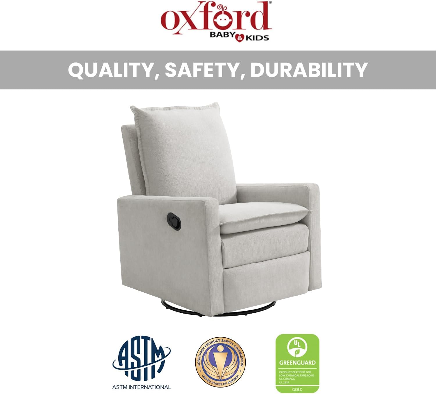 Oxford Baby Uptown Upholstered Glider Recliner Rocking Chair 360° Swivel for Nursery and Living Room - Sand