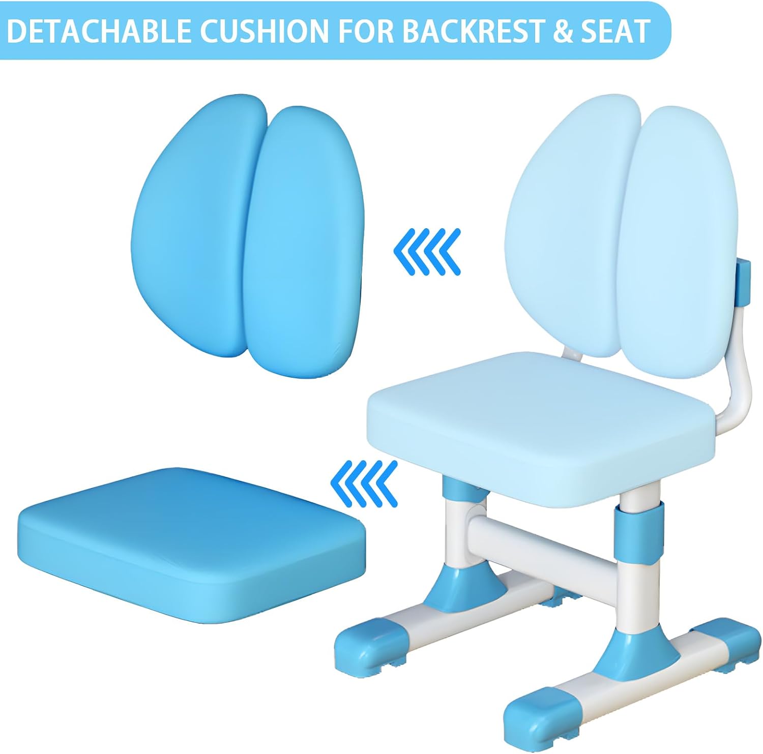 Kids Study Table and Chair Set, Height Adjustable Kids Study Desk with Cartoon Pattern, Widened Tabletop, Back Support & Spine Protect, Prevent Myopia, for Boys & Girls 3+ (blue2)