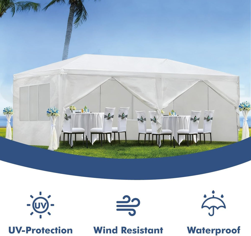 10X20' Outdoor Party Tent with Waterproof for Wedding, Party Tent with Removable Sidewalls, Pop Up Gazebo with Event (White)