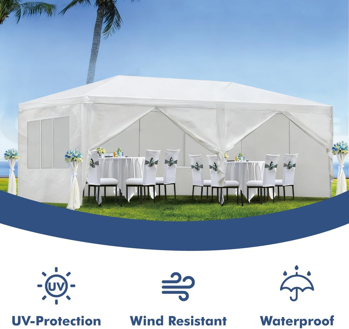 10X20' Outdoor Party Tent with Waterproof for Wedding, Party Tent with Removable Sidewalls, Pop Up Gazebo with Event (White)