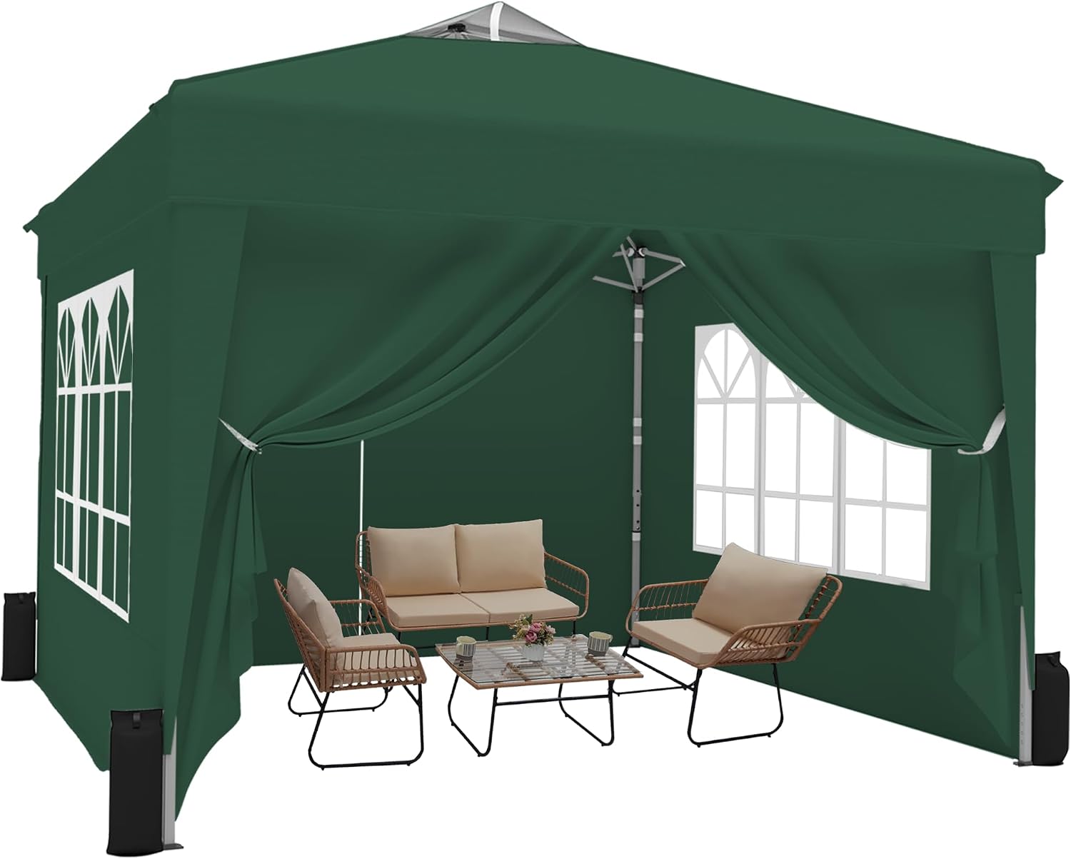 SANWAY 10x10 Pop Up Canopy Tent with Sidewalls x 4 – Easy Setup Canopy Tent, Waterproof, UV-Resistant, Portable with Carry Bag for Outdoor Events, Camping, and Backyard Parties – Dark Green