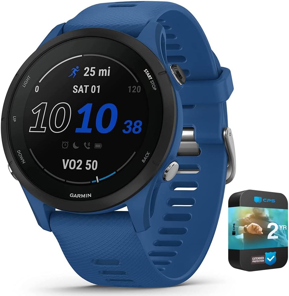 Garmin 010-02641-01 Forerunner 255 GPS Smartwatch Tidal Blue | Official USA Partner Model | Bundle with 2 YR CPS Enhanced Protection Pack