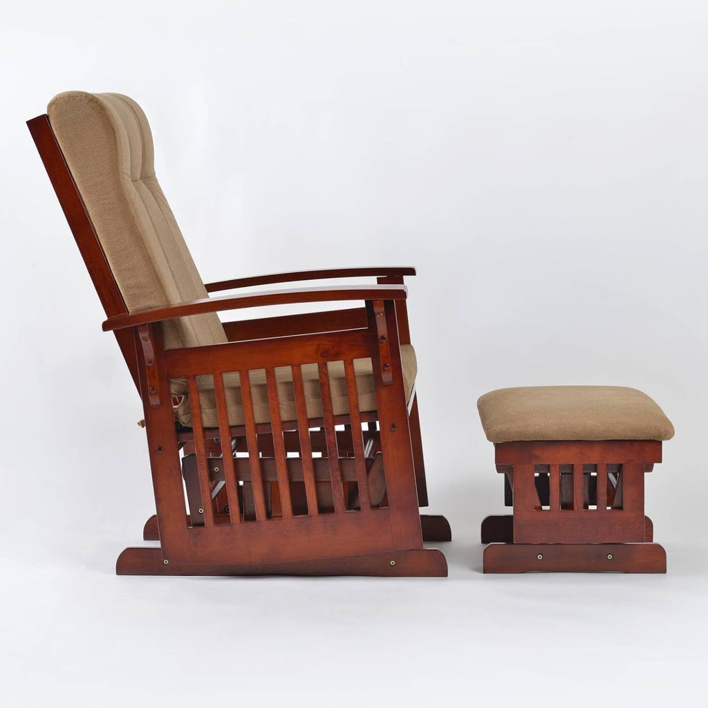 Glider Rocking Chair Nursery with Ottoman Smooth Rocking Motion, Easy to Assemble, Solid Hardwood Base Indoor Adult (Coffee)