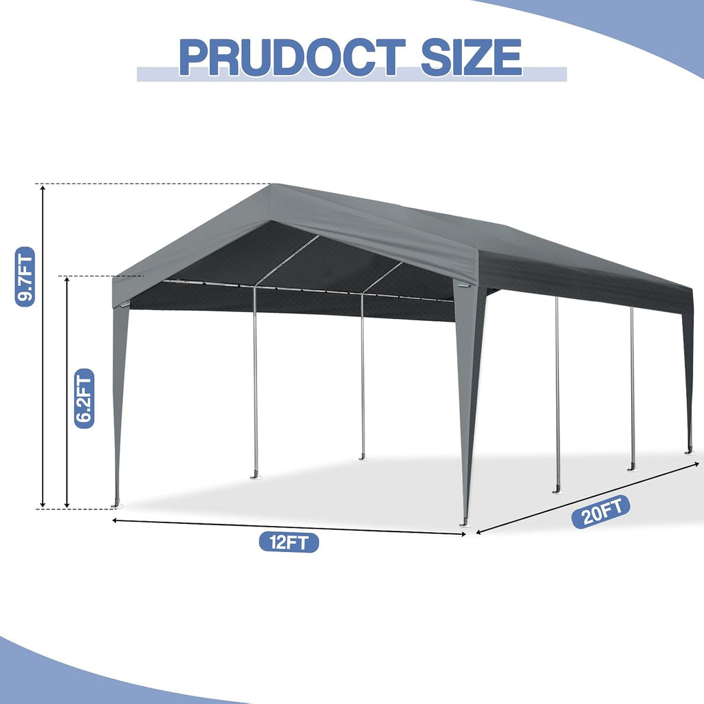 12x20ft Heavy Duty Waterproof Carport Tents,Outdoor Carport Car Canopy Tent,Sturdy Large Carports Tents,UV Protection Patio Gazebo Canopy Tent,with Metal Frame,for Outside Garden Yard Garage (Grey)