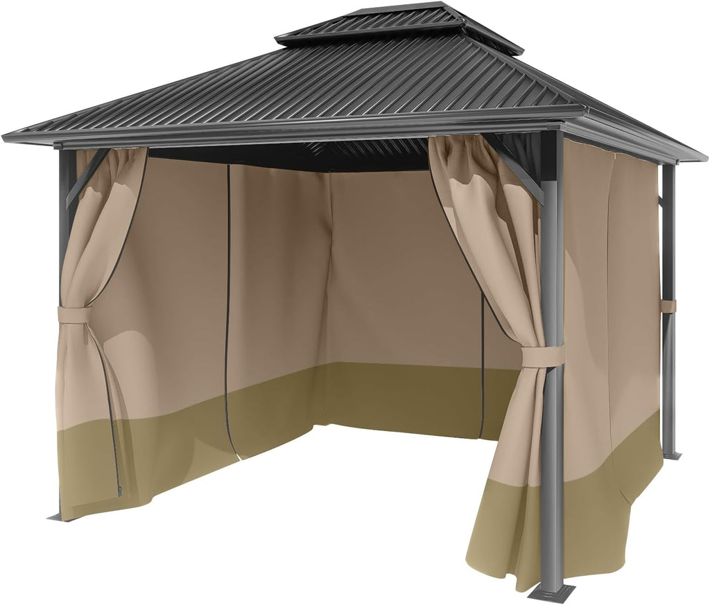 BPS 12' x 16' Gazebo Privacy Curtains with Double Zipper, 4-Panels Side Wall Universal Gazebo Side Panels Replacement for Patio, Outdoor Canopy, Garden and Backyard (Curtain Only)