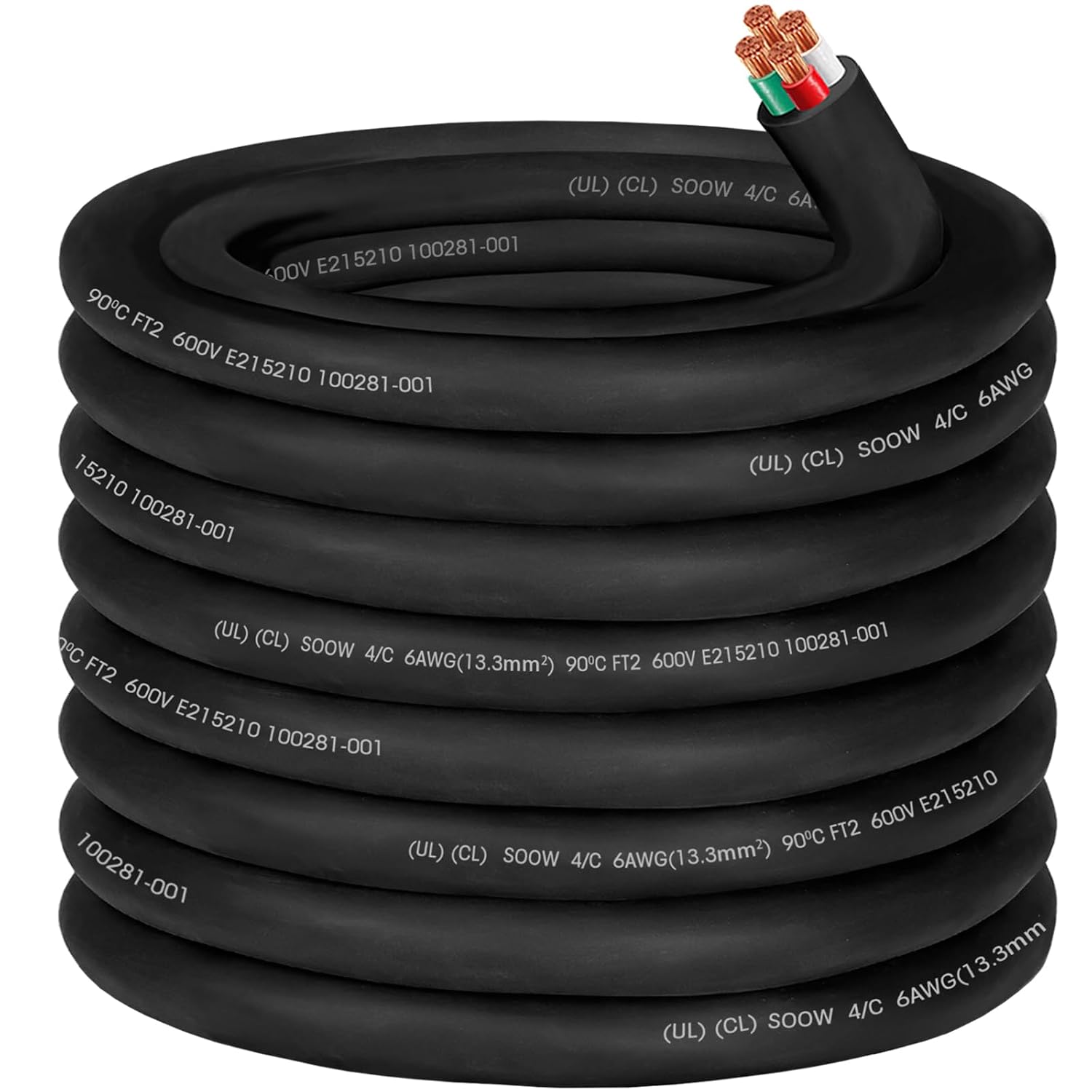 50ft 6/4 SOOW Cable 6 Gauge Wire SOOW Electric Wire 6 AWG 6/4 Portable Power Cord 600V 4 Conductor SOOW Extension Cord for Welder,Generator,Industrial Outdoor SOOW Bulk Cable with UL,Outer Dia 27.2mm