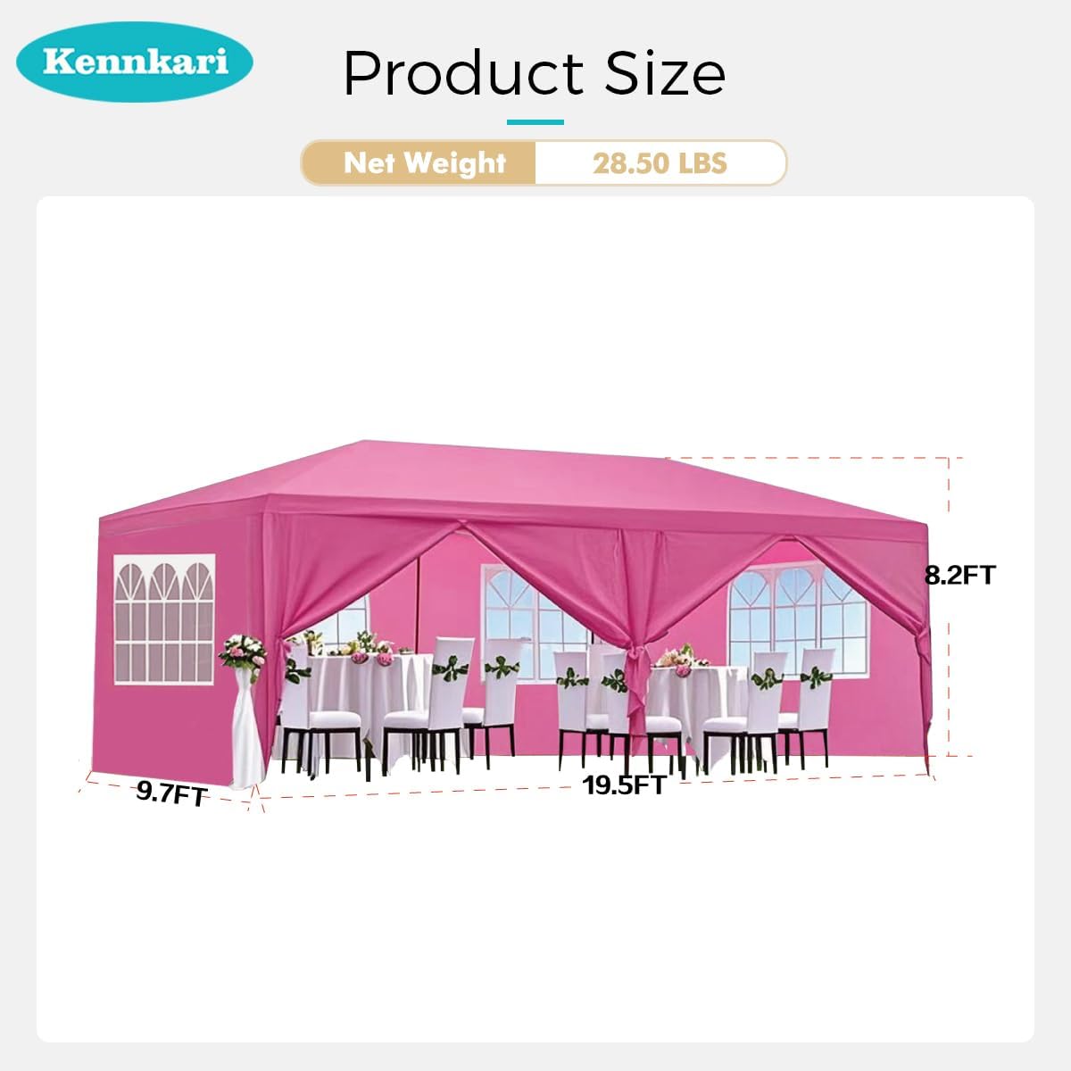10X20' Outdoor Party Tent with Waterproof for Wedding, Party Tent with Removable Sidewalls, Pop Up Gazebo with Event (Pink)