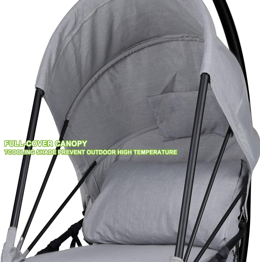 Foldable Hanging Chair Swing Hammock Egg Chair PE Rattan Wicker Seat w/Padded Cushion Headrest Pillow Canopy for Outdoor, Indoor, Blue