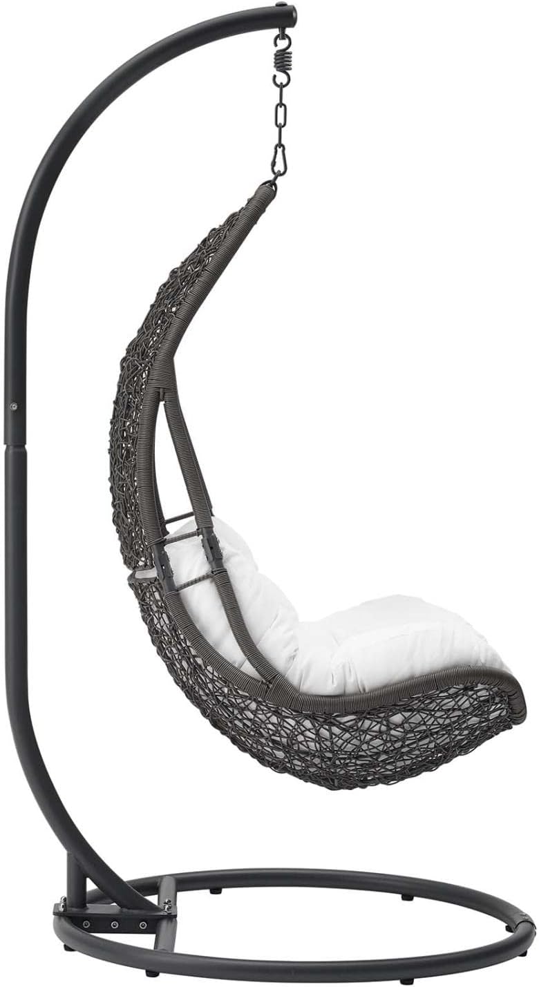 Modway Abate Wicker Rattan Outdoor Patio Porch Lounge Swing Chair Set with Stand in Gray White