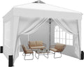 SANWAY 10x10 Pop Up Canopy Tent with Sidewalls x 4 – Easy Setup Canopy Tent, Waterproof, UV-Resistant, Portable with Carry Bag for Outdoor Events, Camping, and Backyard Parties – White