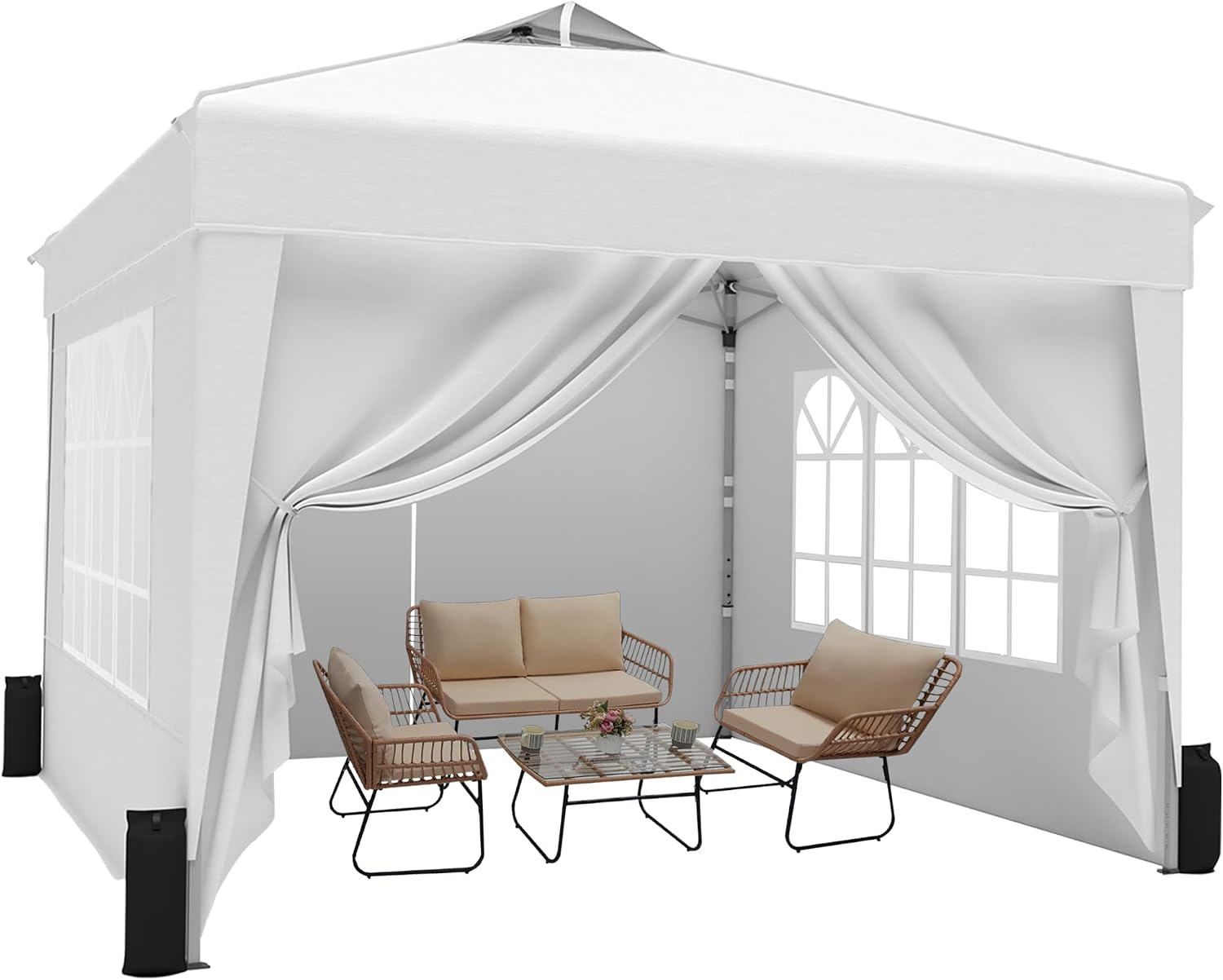 SANWAY 10x10 Pop Up Canopy Tent with Sidewalls x 4 – Easy Setup Canopy Tent, Waterproof, UV-Resistant, Portable with Carry Bag for Outdoor Events, Camping, and Backyard Parties – White