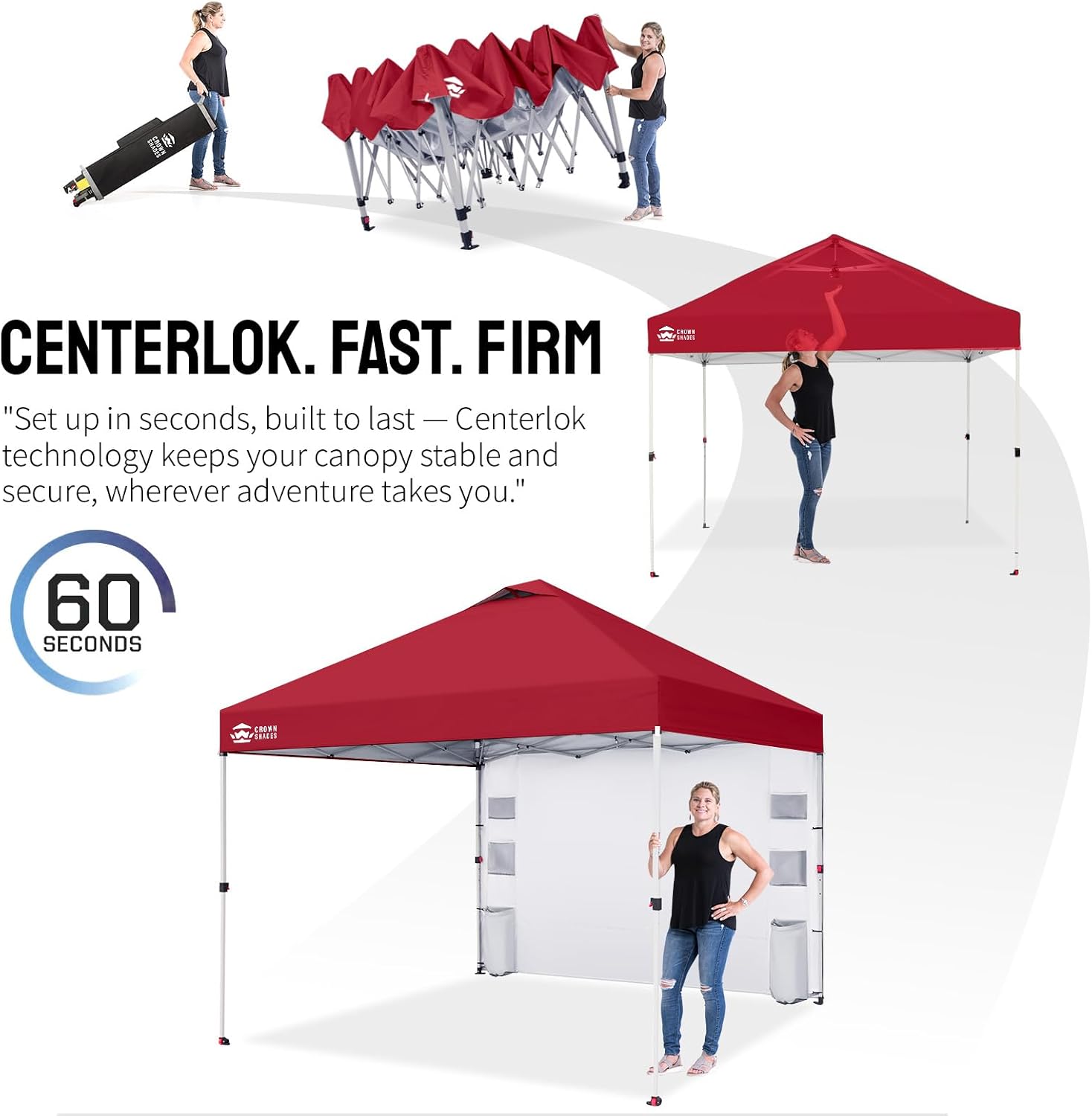 CROWN SHADES Canopy Tent 10x10 Pop Up Canopy Outdoor Shade with Pockets Sidewall, Easy Up Sun Shelter with One Person Set Up Center Lock, Portable Instant Camping Beach Canopy Tents, Red