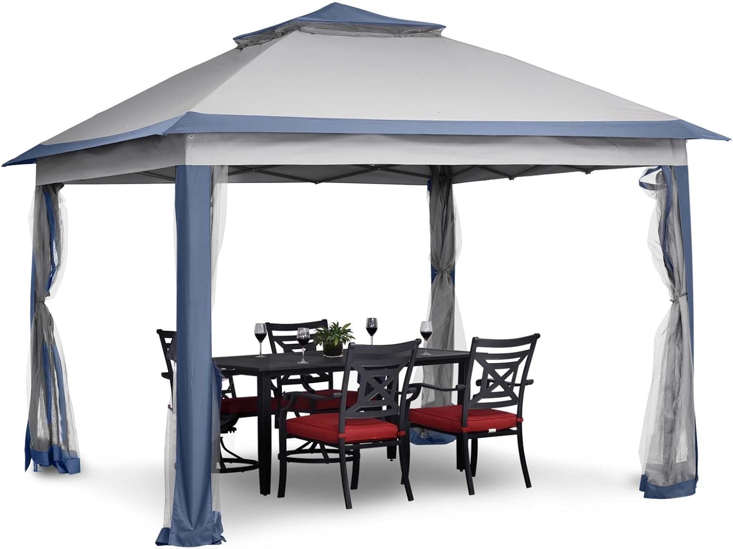11x11 FT Gazebo Tent, Outdoor Tents for Parties with Mosquito Netting, Folding Heavy Duty Height Adjustable Canopy Tent for Patio Backyard Garden (Blue)