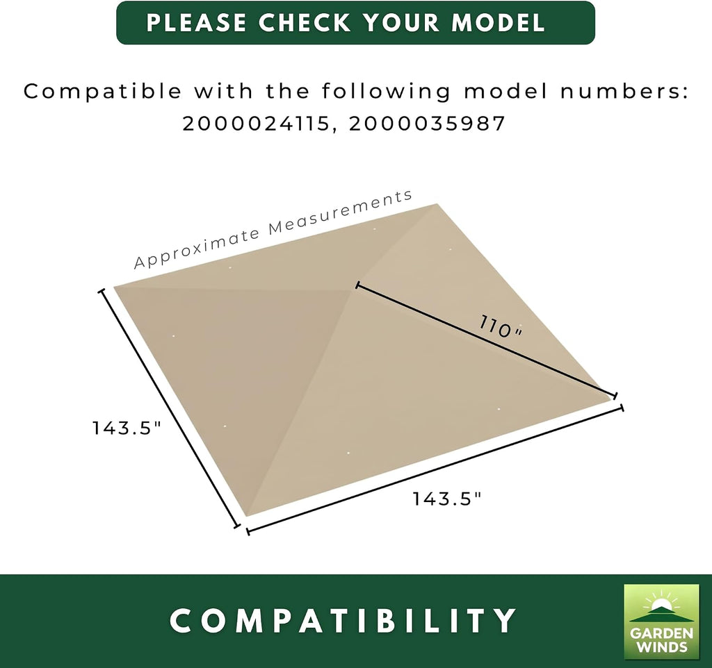 Garden Winds Reinforced RipLock 350 Replacement Canopy Top Cover Compatible with Coleman Instant 12' x 12' Canopy Model 2000024115, 2000035987 - Beige