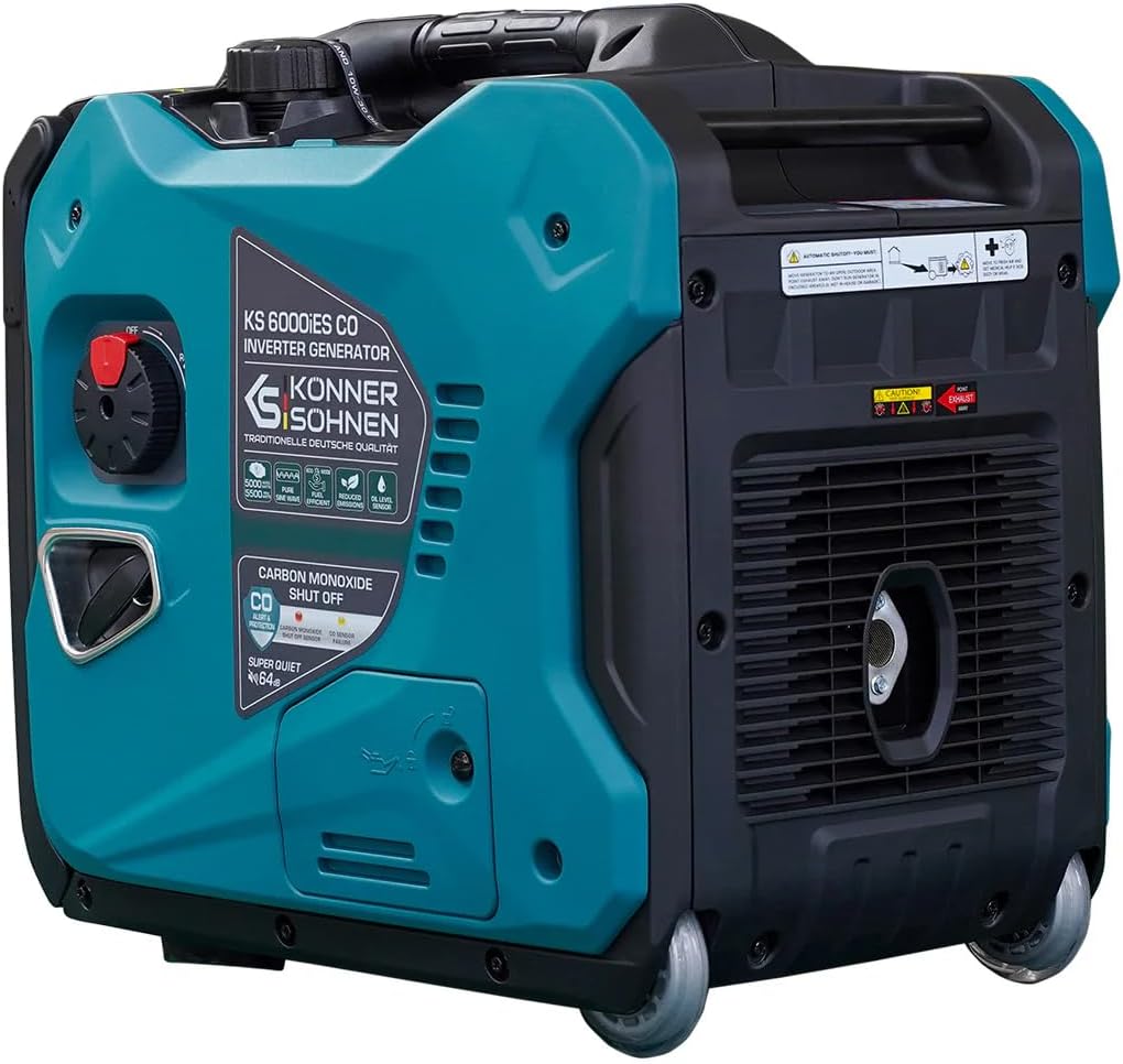 Konner&Sohnen Gas Inverter Generator - 5500 Watt, 120V/240 V, Portable and Lightweight, Super Quiet with Pure Sine Wave and CO Sensor (German brand, model: KS 6000iES CO)