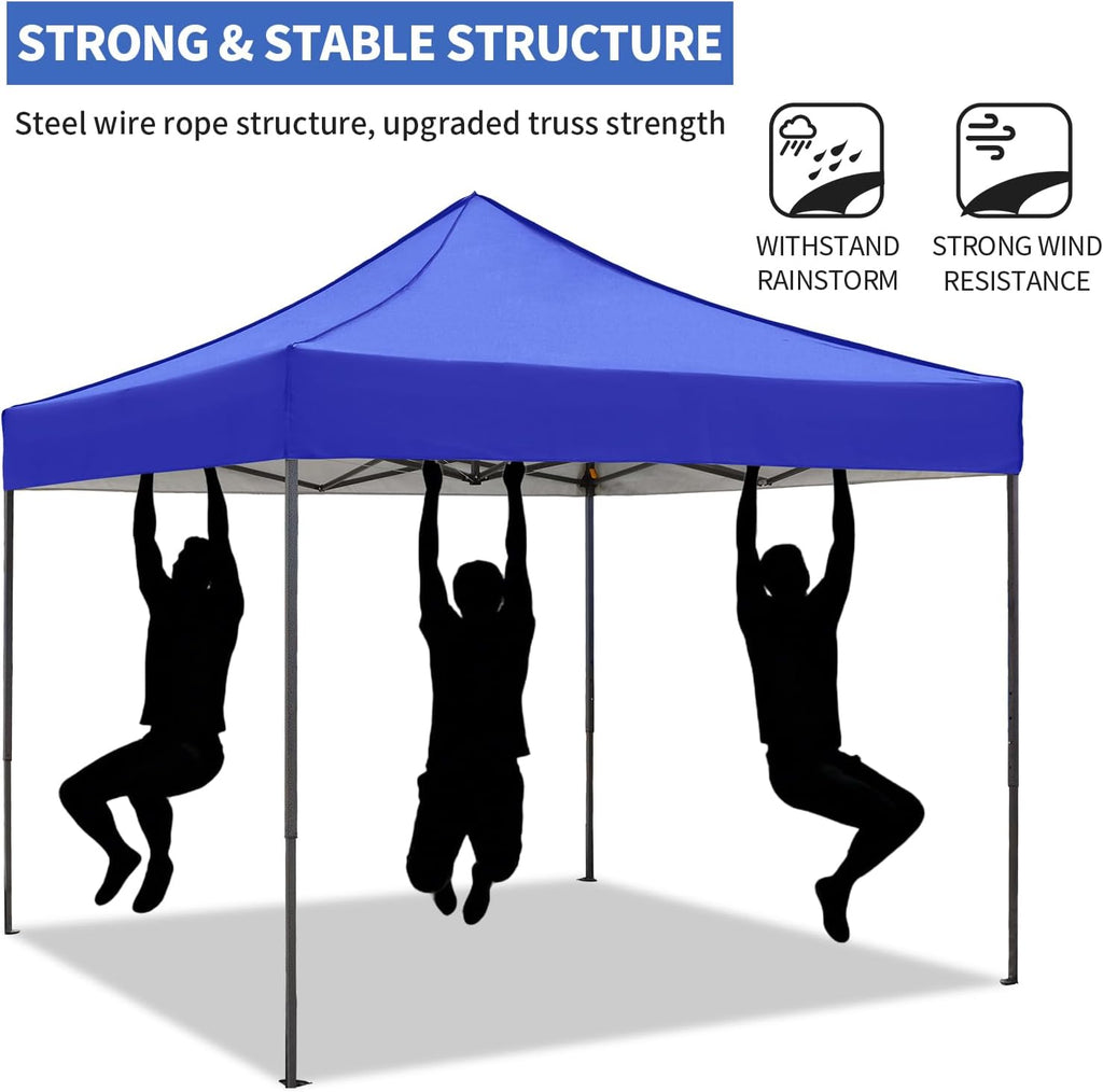 10x10 Pop up Canopy Tent with Awning Easy up Canopy with Wheel Bag Heavy Duty Waterproof Canopy Commercial Gazebo Tent for Outdoors Parties Vendors (Blue)