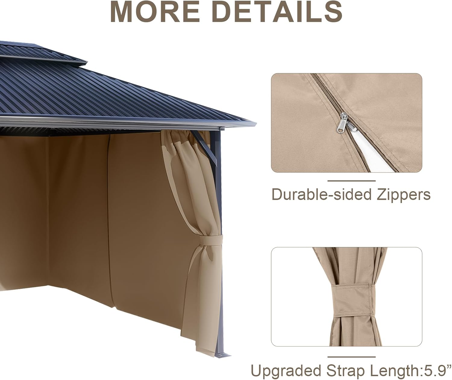 BPS 12' x 16' Gazebo Privacy Curtains with Double Zipper, 4-Panels Side Wall Universal Gazebo Side Panels Replacement for Patio, Outdoor Canopy, Garden and Backyard (Curtain Only)