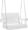 VINGLI Heavy Duty 440 LBS 1-Person Wooden Patio Porch Swing with Deeper Seat & Higher Backrest & Extra Cup Holder for Adults & Kids, Outdoor Single Porch Swing for Porch, Yard, Balcony, Tree (White)
