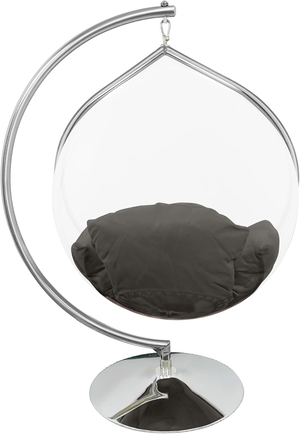 Hanging Chair - Transparent Acrylic Bubble, Waterdrop Shape, Indoor Swing Chair with Gold/Chrome Stand, Durable Fabric Cushion - Luxury Accent for Living Room, Bedroom (Gold/Darkgray)