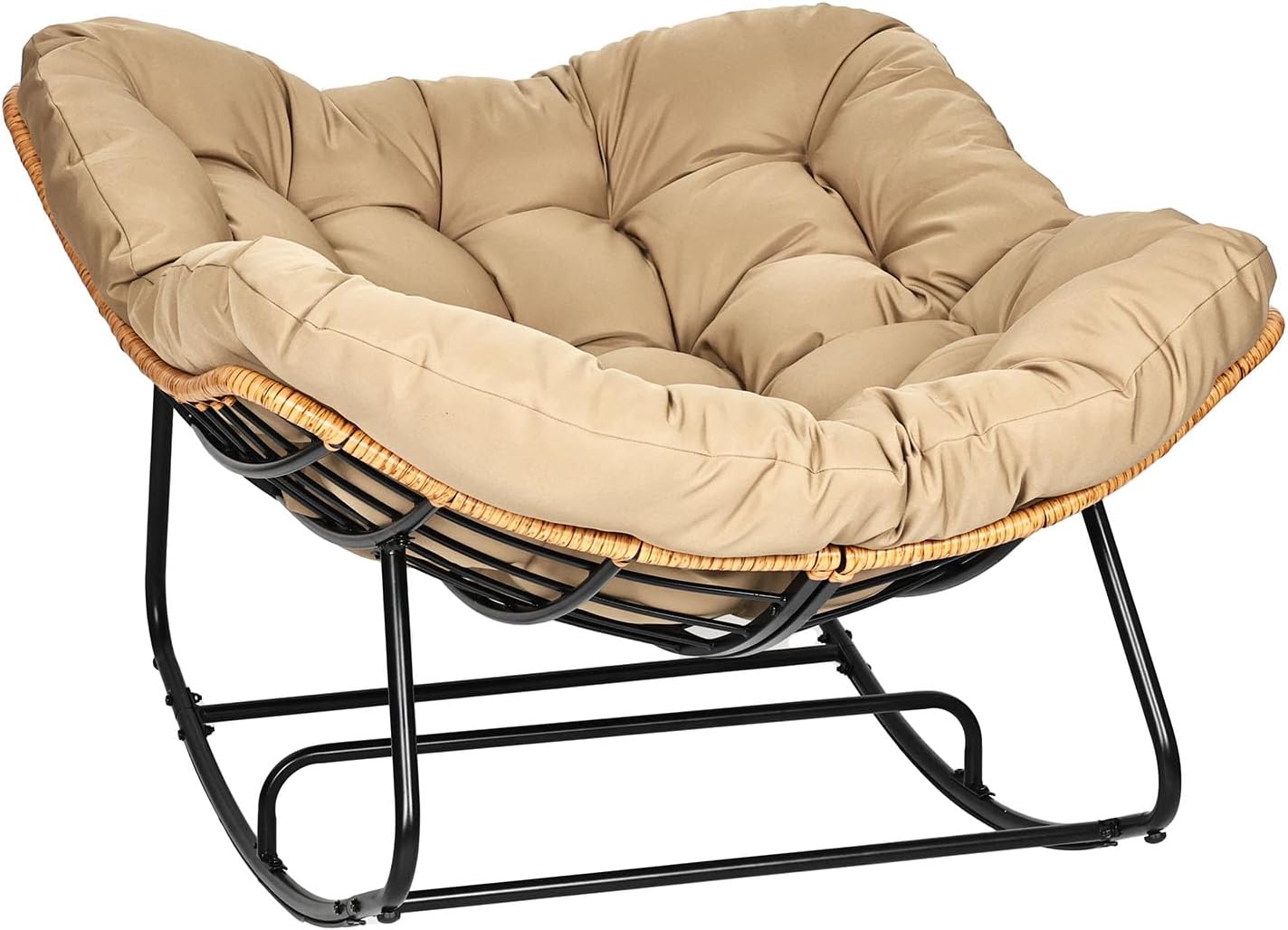 Outdoor Egg Rocking Chair, Indoor Papasan Rocking Chair with Thick Cushion, Modern Lounge Rocker for Balcony, Living Room, Bedroom, Porch, Lawn, Garden (Yellow)