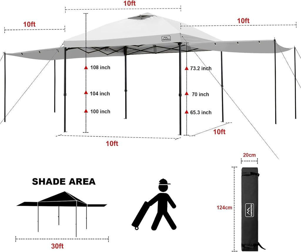 KAMPKEEPER 10x10 Easy Pop Up Canopy Tent with Sidewalls, Instant Outdoor Shade Shelter with Removable 10FT Sun Walls, Quick Setup Waterproof and UV-Resistant for Patio (White, 10x10FT with 2 sidewall)