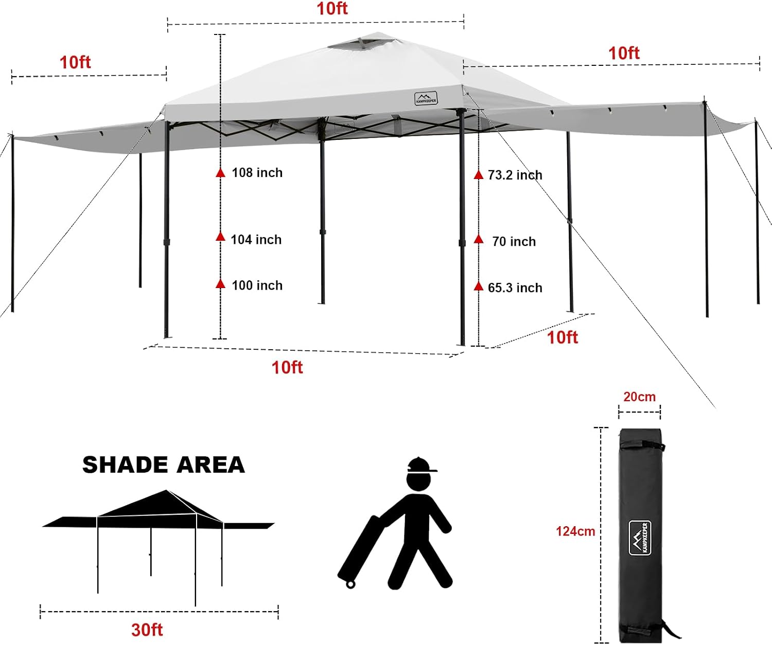 KAMPKEEPER 10x10 Easy Pop Up Canopy Tent with Sidewalls, Instant Outdoor Shade Shelter with Removable 10FT Sun Walls, Quick Setup Waterproof and UV-Resistant for Patio (White, 10x10FT with 2 sidewall)