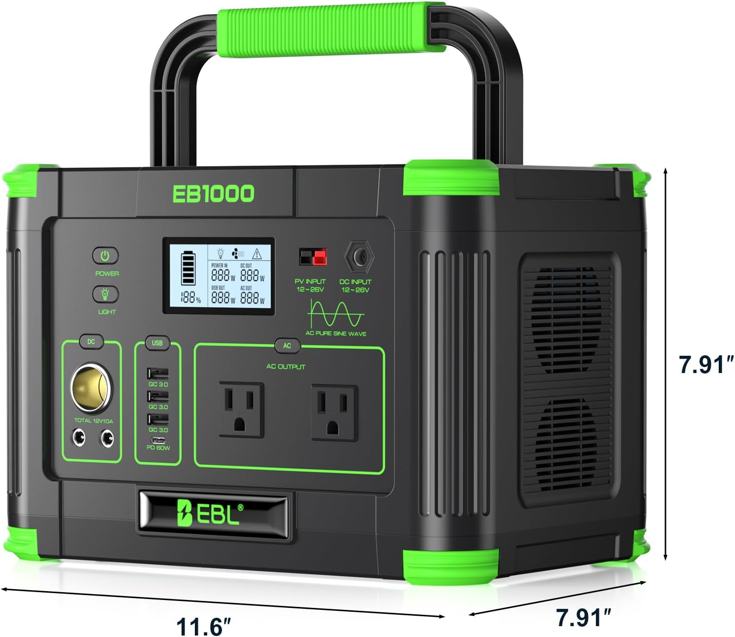EBL Portable Power Station 1000W Solar Generator 999Wh Fast Charging Backup Battery with 5W Wireless Charging & Multiple Ports for Camping, Home Backup, RV & Off-Grid
