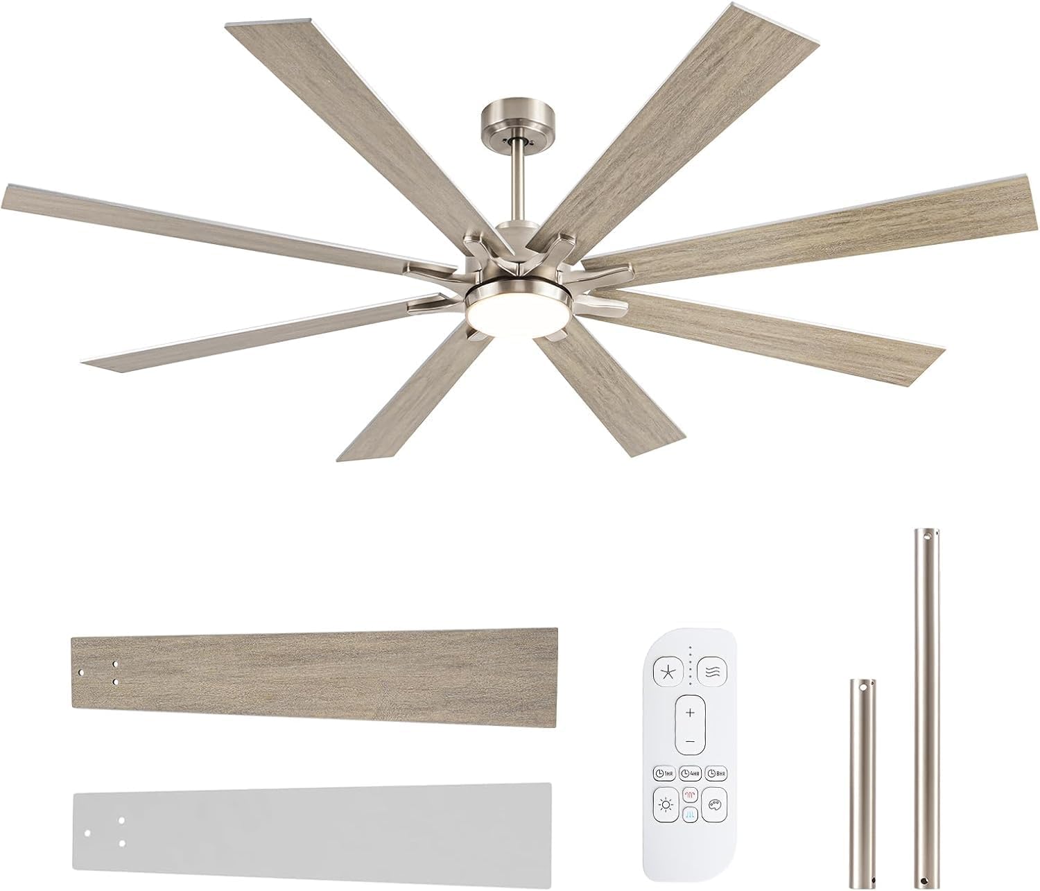 72 Inch Outdoor Ceiling Fan for Patio with Lights, Large Silver Industrial DC Motor Ceiling Fan with Light, Damp Rated Indoor or Covered Outdoor Ceiling Fans for Living Room Sunroom Porch Patio