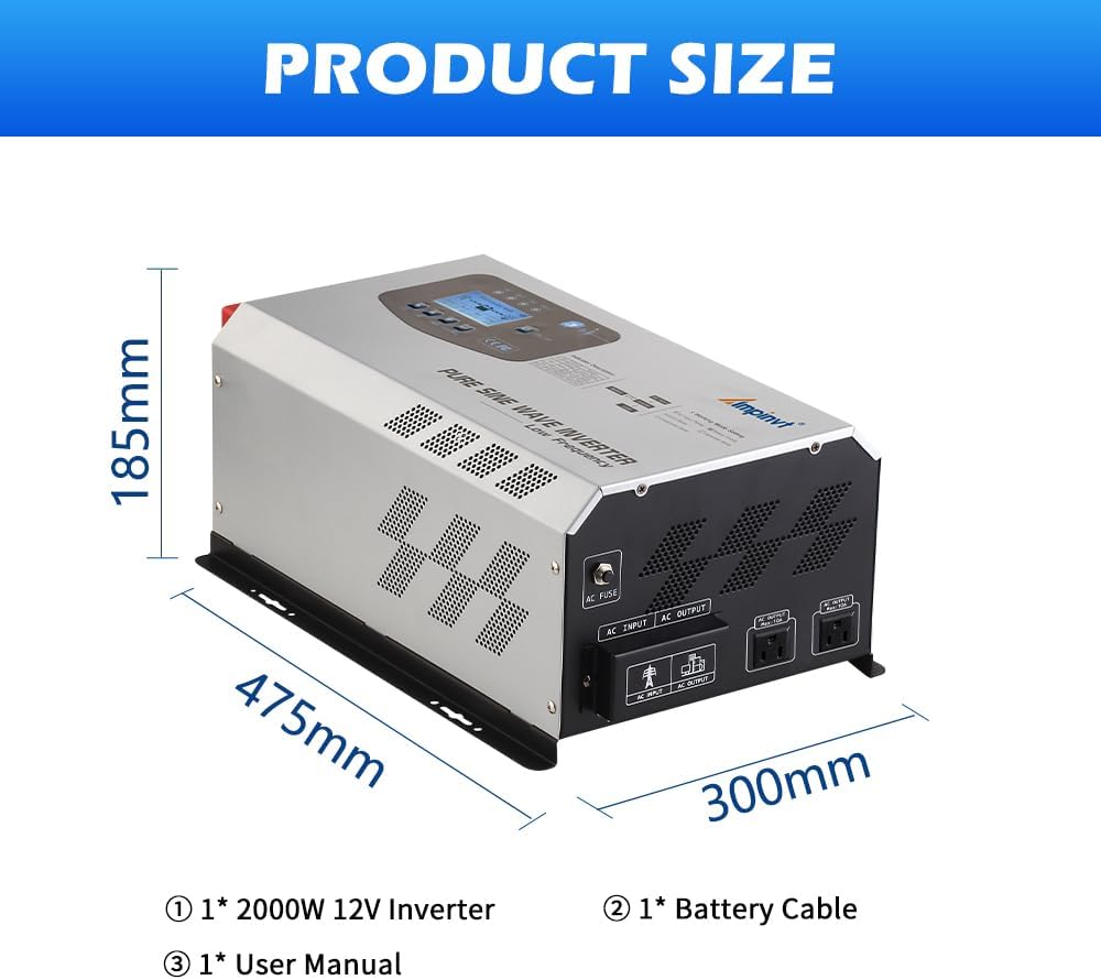 Ampinvt 2000W Peak 6000W Pure Sine Wave Power Inverter Charger DC 12V to 120V AC Output Converter with LCD Display, Off Grid Low-Frequency Inverter for Sealed Gel AGM Flooded Lithium Battery Charger