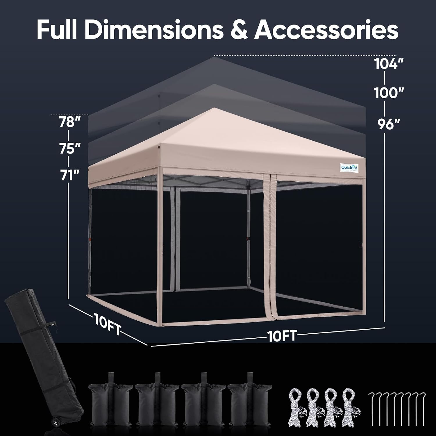 Quictent 10'x10' Pop up Screened Canopy Tent with Mosquito Netting, Portable Easy up Outdoor Screen House Shelter for Patio, Camping and Picnic, Includes Wheeled Carry Bag
