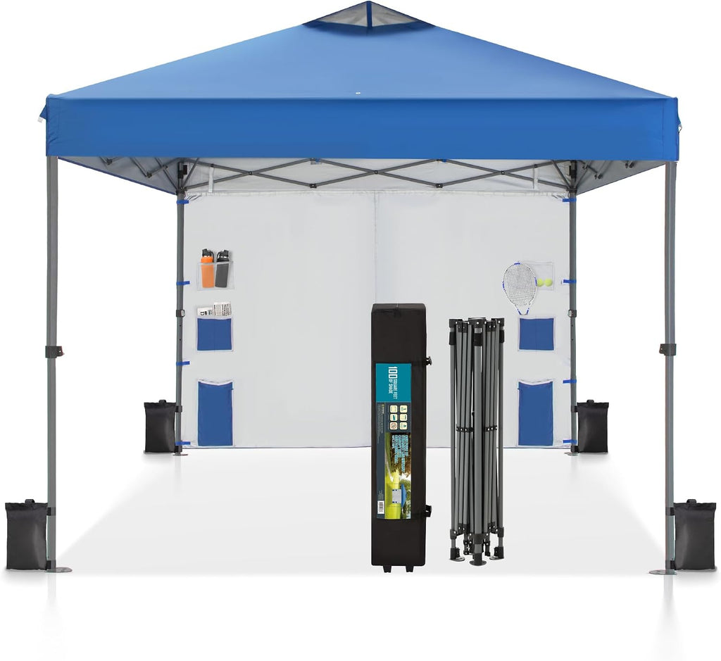 MFSTUDIO 10x10 Pop up Canopy Tent, Gazebo Shelter Sun Shade Canopies One Push Setup Portable Popup Tents with Vented Top,1 Storage Sidewall,4 Sandbags,for Beach,Parties,Camping