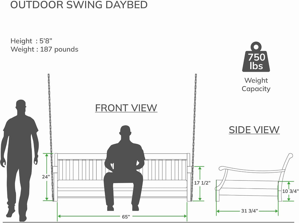 Cambridge Casual Robin Mahogany Wood 6 FT Porch Swing Bed, Upgraded Patio Porch Swing Daybed with Thick Oyster Cushion Support, 750 LBS, Outdoor Swing Bed for Garden, Backyard, or Porch