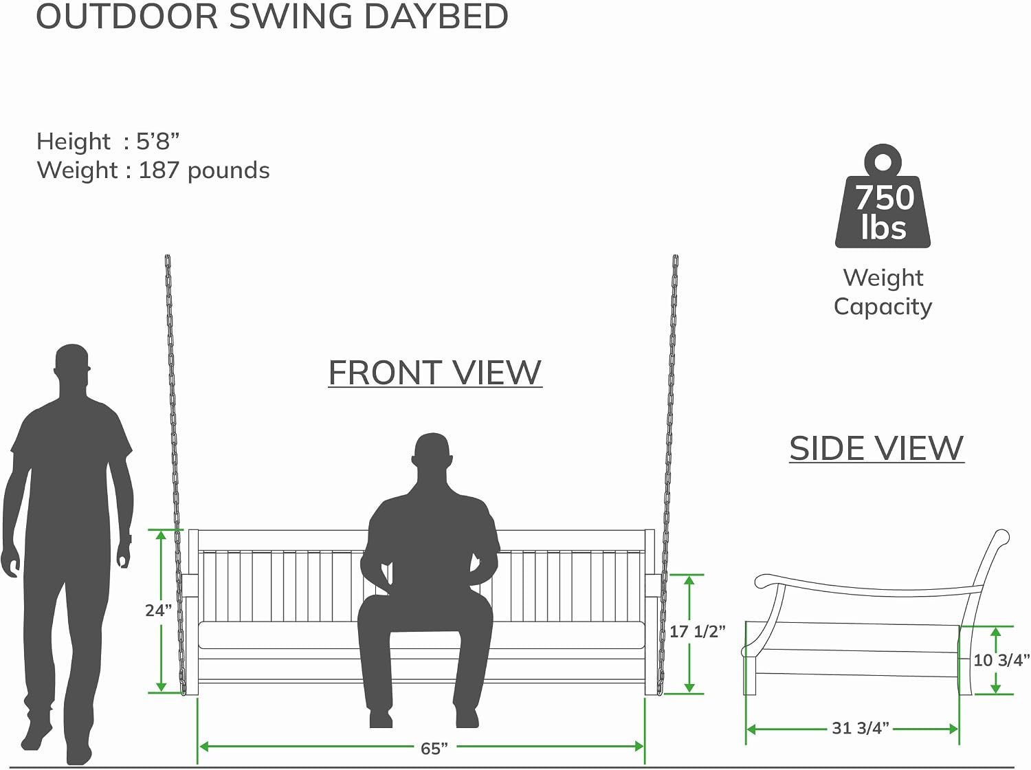 Cambridge Casual Robin Mahogany Wood 6 FT Porch Swing Bed, Upgraded Patio Porch Swing Daybed with Thick Oyster Cushion Support, 750 LBS, Outdoor Swing Bed for Garden, Backyard, or Porch