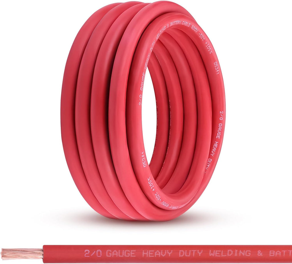 2/0 Gauge Battery Cable, 25FT Red 2/0 AWG Pure Copper Wire Welding Cable, for Automotive, Battery, Solar and Generator, Standard USA OFC Wire