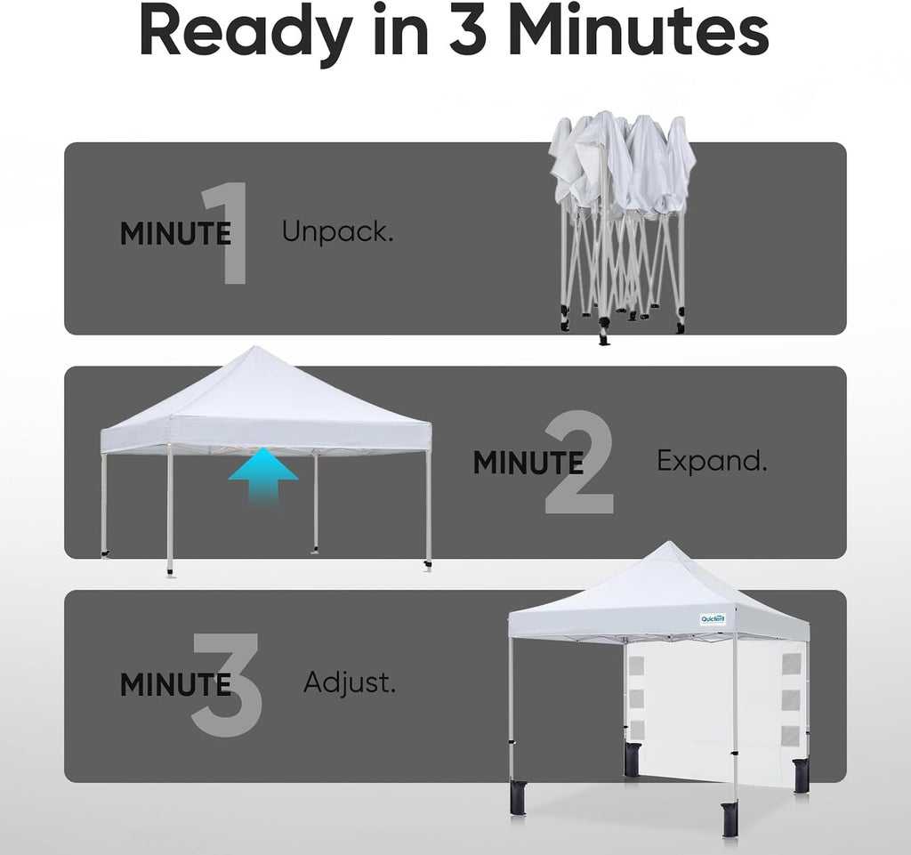 Quictent 10x10 Heavy Duty Pop up Canopy Tent, Easy up Commercial Instant Shelter with Wheeled Bag for Outdoor, Parties, Markets, Camping, 500D Silver Coated UPF 50+ Sun Shield