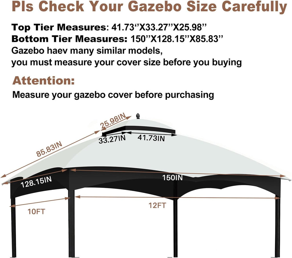 Replacement Canopy Top for Lowe's Allen Roth High Performance Ripstop Heavy Duty Gazebo Roof Gazebo Top with Air Vent 10X12 Gazebo Cover,White