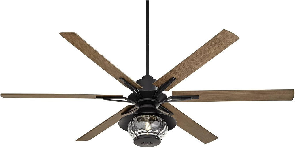 Casa Vieja 72' Expedition Modern Outdoor Ceiling Fan with LED Light Remote Control Matte Black Oak Wood Lantern Shade Damp Rated for Patio Exterior House Home Porch Gazebo Garage Barn