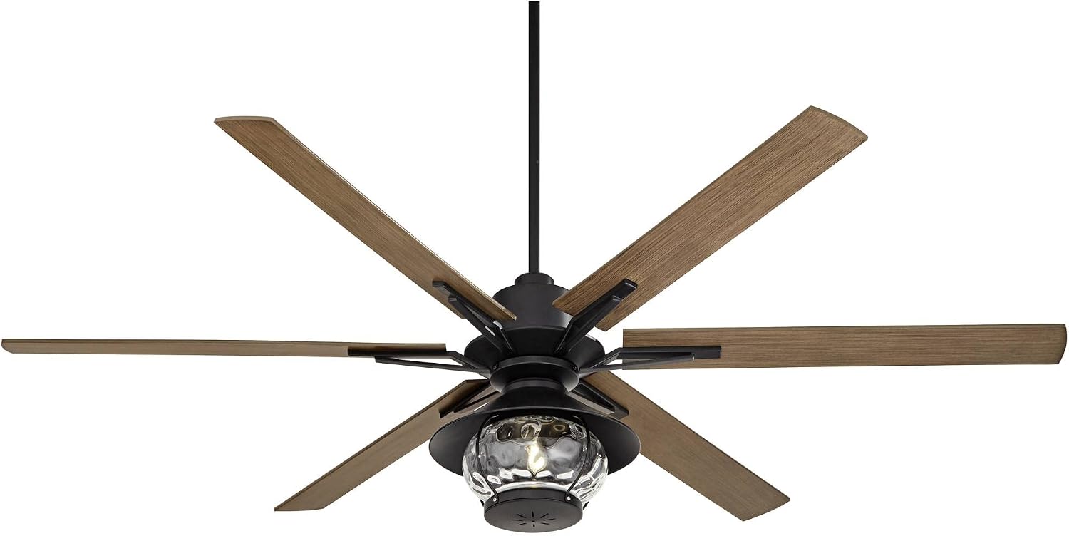 Casa Vieja 72' Expedition Modern Outdoor Ceiling Fan with LED Light Remote Control Matte Black Oak Wood Lantern Shade Damp Rated for Patio Exterior House Home Porch Gazebo Garage Barn