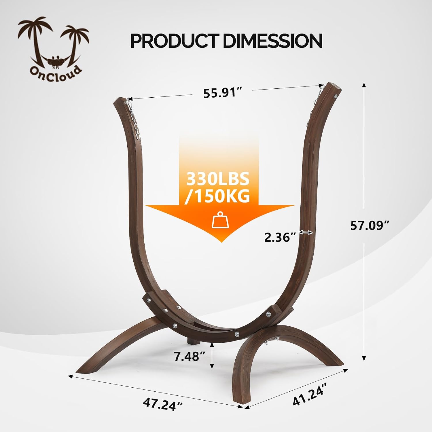 Oncloud Boho Hanging Chair Set - Modern Boho Swing Hammock Chair with Stand for Relax, Stylish Indoor Outdoor Hammock Chair with Stand, 330 LBS, Natural (Carbonized)