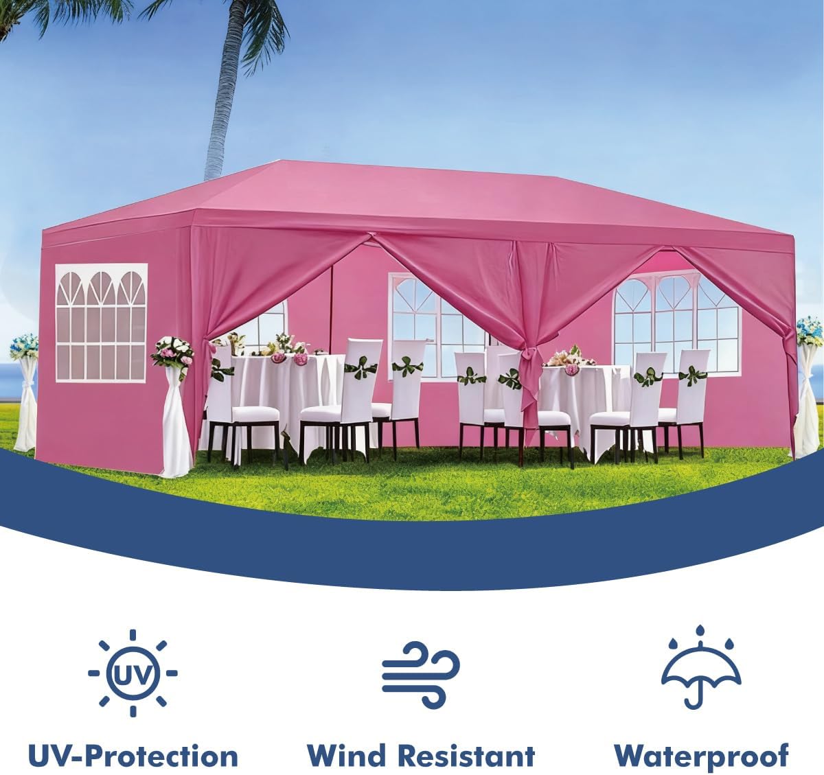 10X20' Outdoor Party Tent with Waterproof for Wedding, Party Tent with Removable Sidewalls, Pop Up Gazebo with Event (Pink)