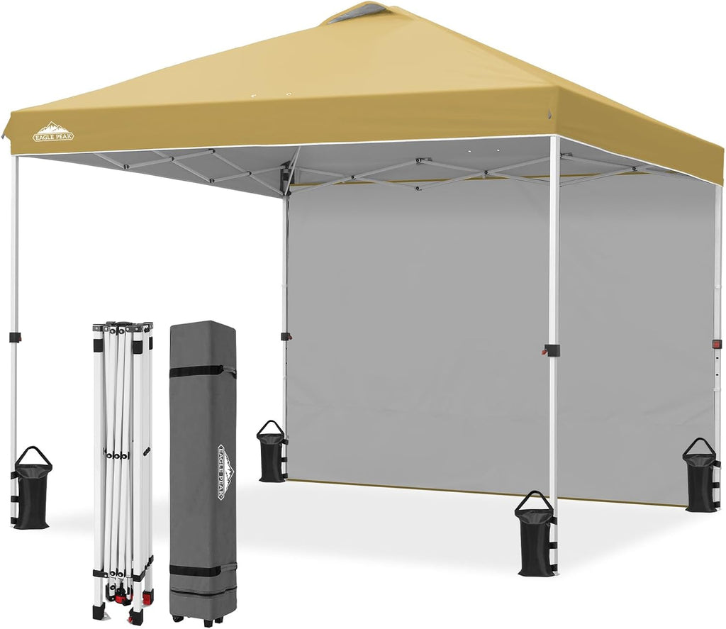 EAGLE PEAK Commercial Canopy 10x10 Pop Up Canopy Tent with 1 Sidewall, Easy Setup Heavy Duty Instant Event Shelter for Vendors & Markets, Outdoor Sun Shade, Beige