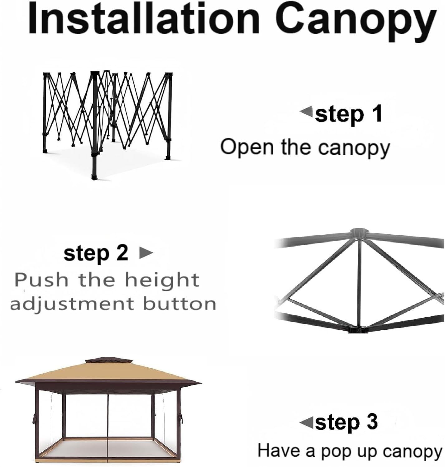 13x13FT Outdoor Pop Up Gazebo, Patio Gazebo with Mosquito Netting and Double Roof, 3 Adjustable Heights Foldable Tent Shelter Quick Setup, for Patio, Garden, Backyard, Party, Deck (Khaki)