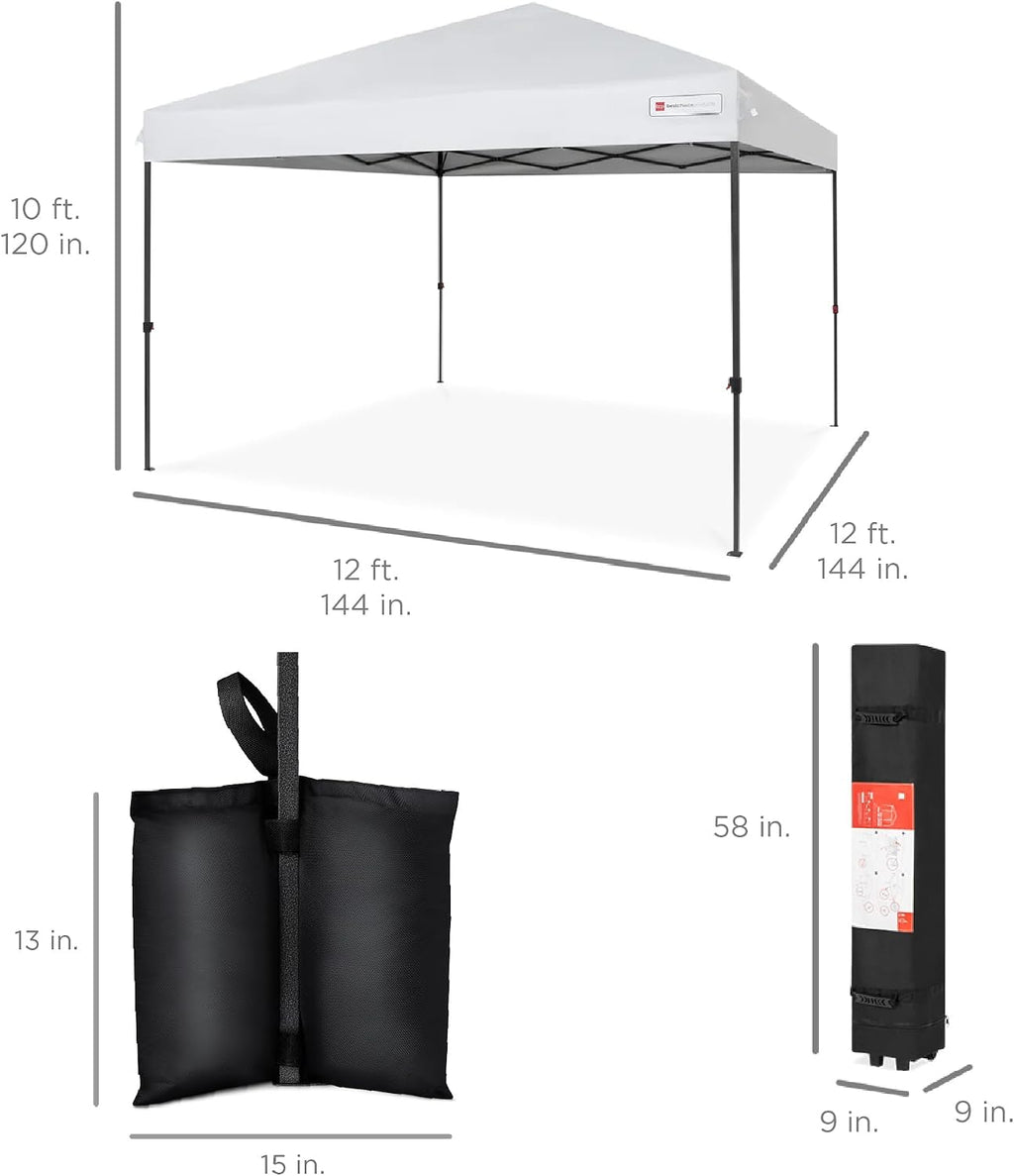 Best Choice Products 12x12ft Pop Up Canopy Tent, Outdoor Shade, 1 Person 1 Minute Set Up, Carry Case, 4 Weight Bags - White