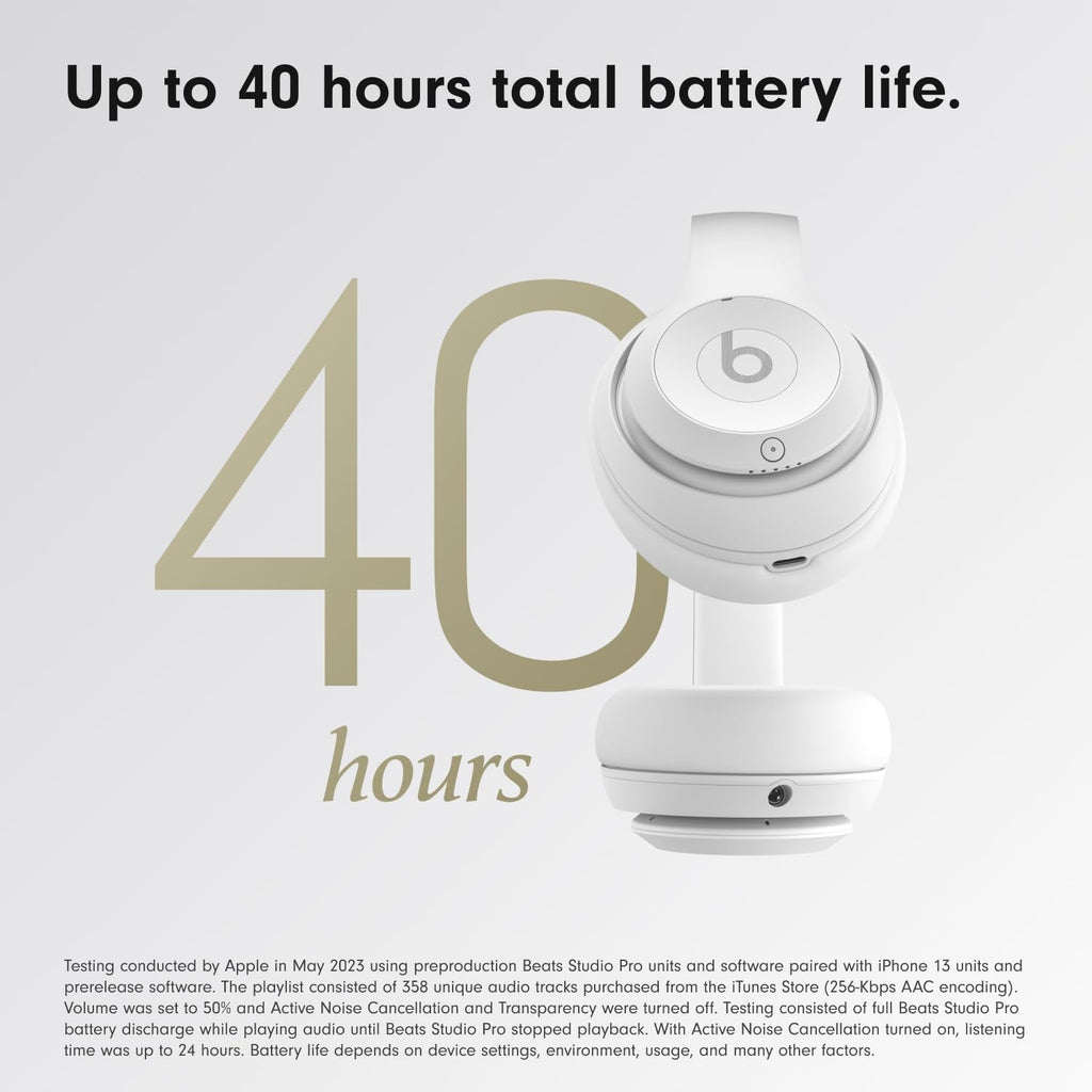 Beats Studio Pro Premium Wireless Over-Ear Headphones- Up to 40-Hour Battery Life, Active Noise Cancelling, Great for travel & commuting, USB-C Lossless Audio, Apple & Android Compatible - Matte White